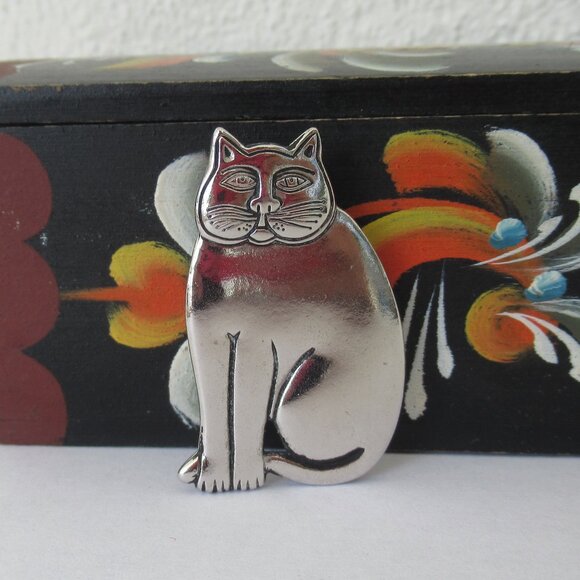 Vintage & New Signed Laurel Burch Silver Tone Kitty Cat Pin Brooch 1.5" - Picture 3 of 7
